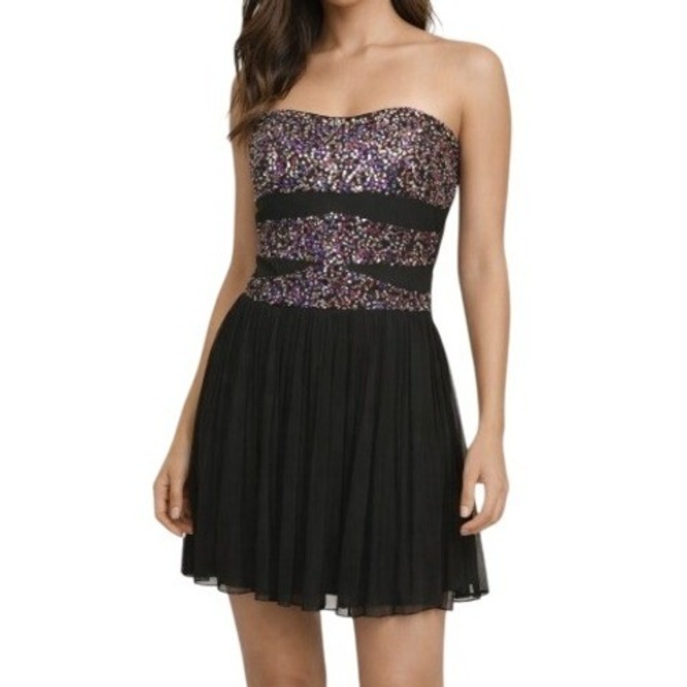 Vintage Y2K Ruby Rox Dress Black Sequin Strapless Pleated Dark Fairy Deadstock M